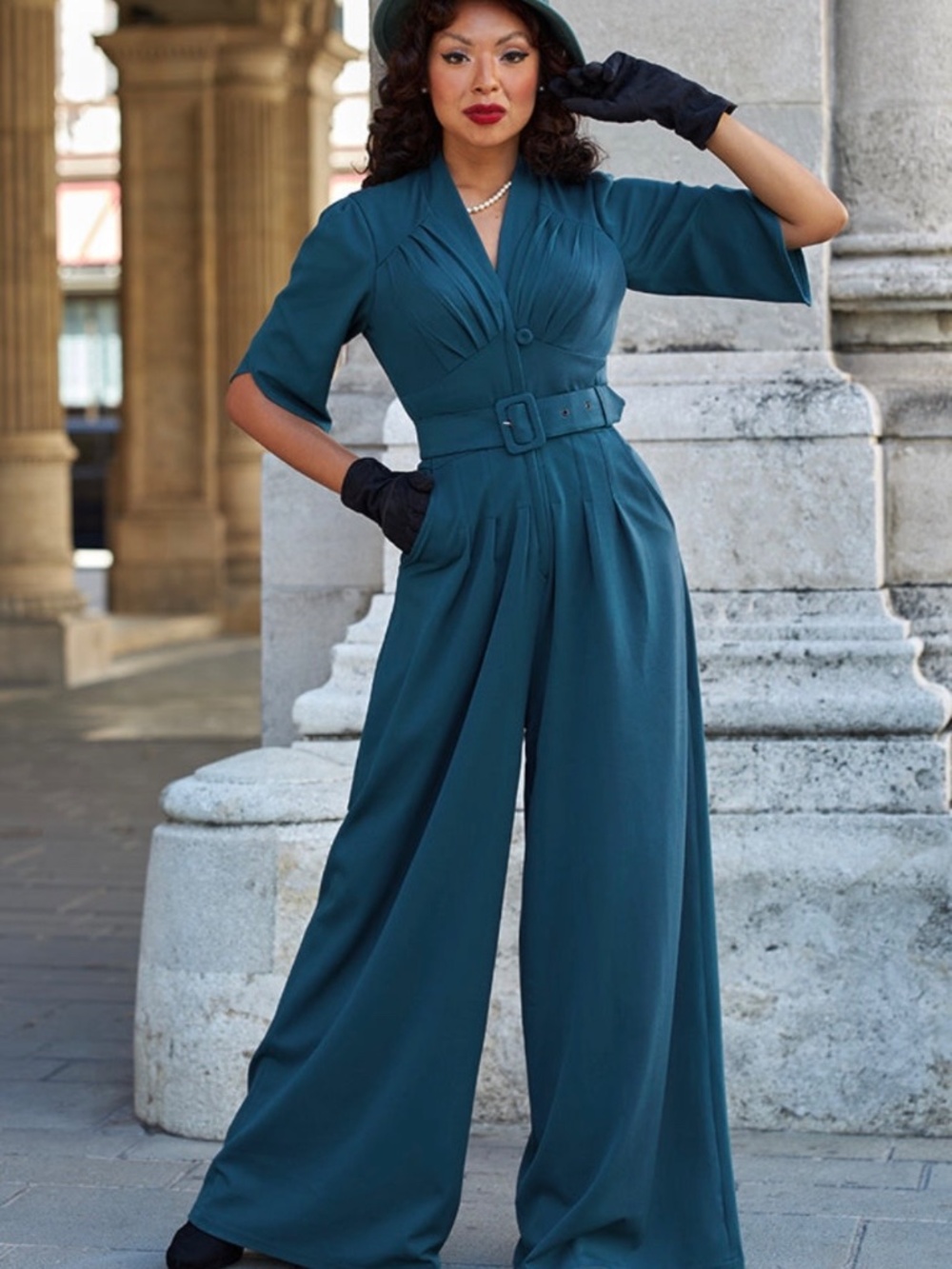Anthropologie Miss Candyfloss Giada wide leg jumpsuit in teal - Picture 3 of 14